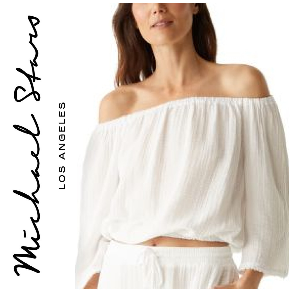 Michael Stars Isabel Sz S Chalk White Double Gauze Convertible Top Blouse